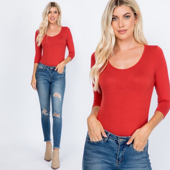 Tops - Dark red rust bodysuit 3/4 sleeves